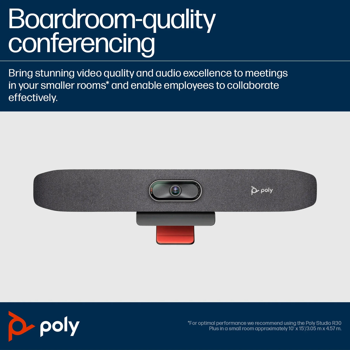 POLY Studio R30 – Full HD (1080p) / 120° Wide-Angle / 8-Mic Array – UC Conference Camera