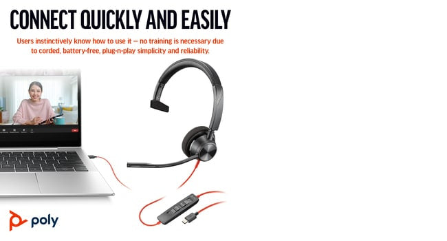 POLY Blackwire 3310 Wired On-ear Mono Headset