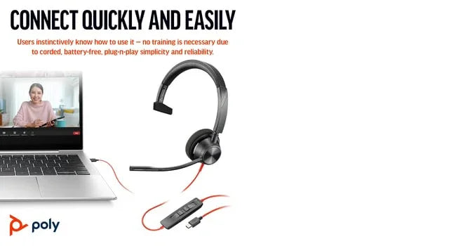 POLY Blackwire 3310 – Wired (3.5mm) / Mono / Office – On-Ear Headset