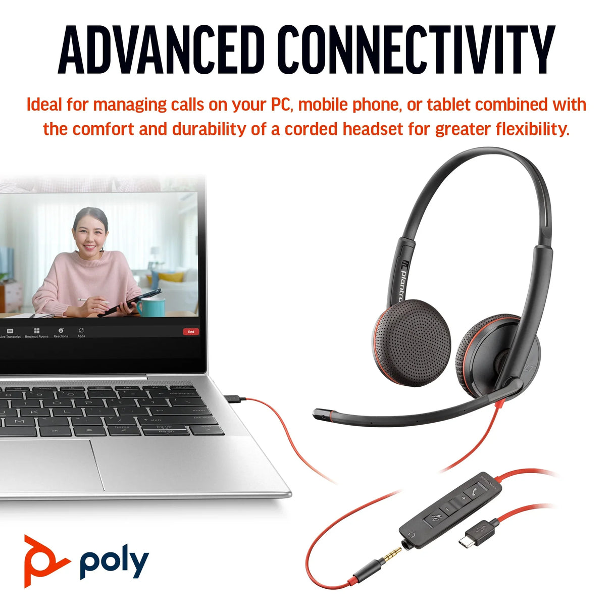 POLY Blackwire 3225 – Wired (3.5mm) / Office / On-Ear Headset