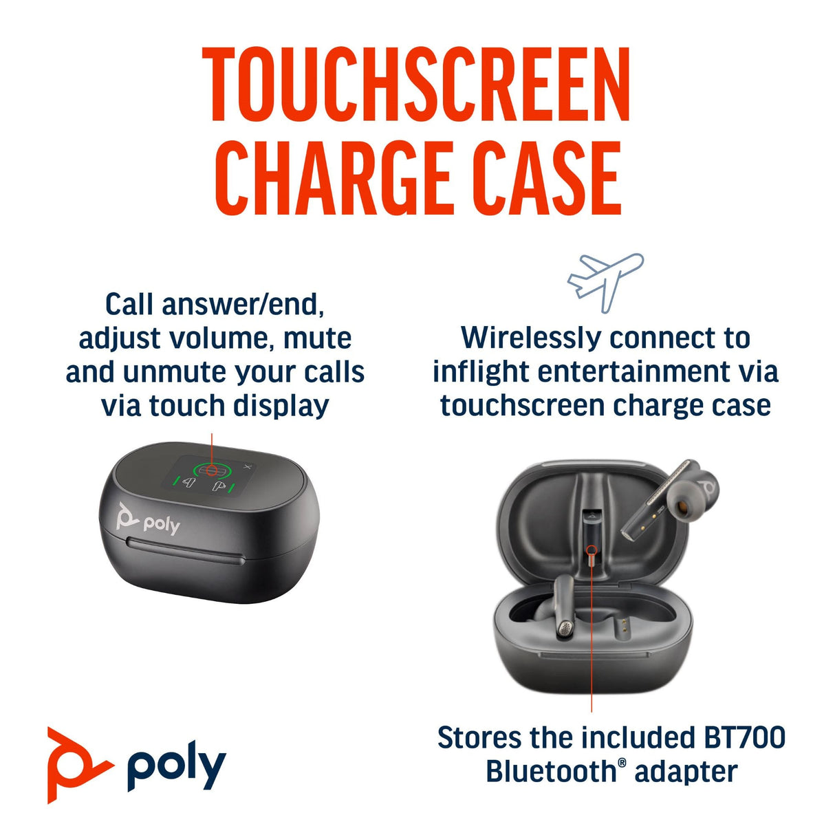 POLY Voyager Free 60 UC Carbon BT700 USB-C Touchscreen Charge Case Headset