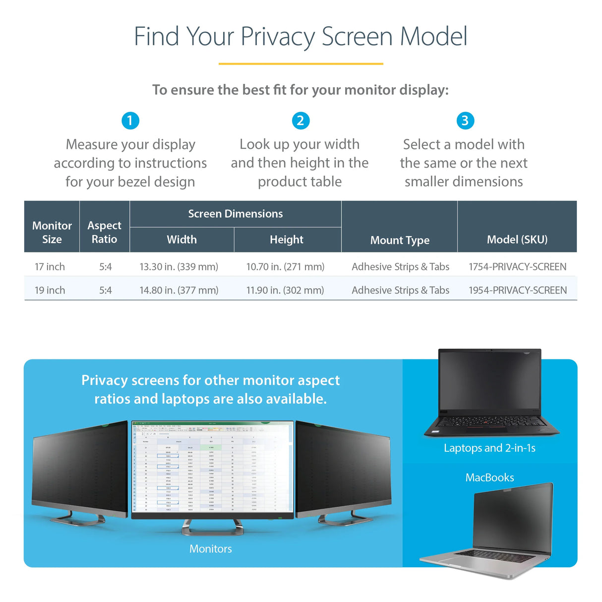 STARTECH 1754-PRIVACY-SCREEN – 17" / 2-Way Privacy – Monitor Privacy Filter – Frameless – Anti-Glare & Blue Light Reduction