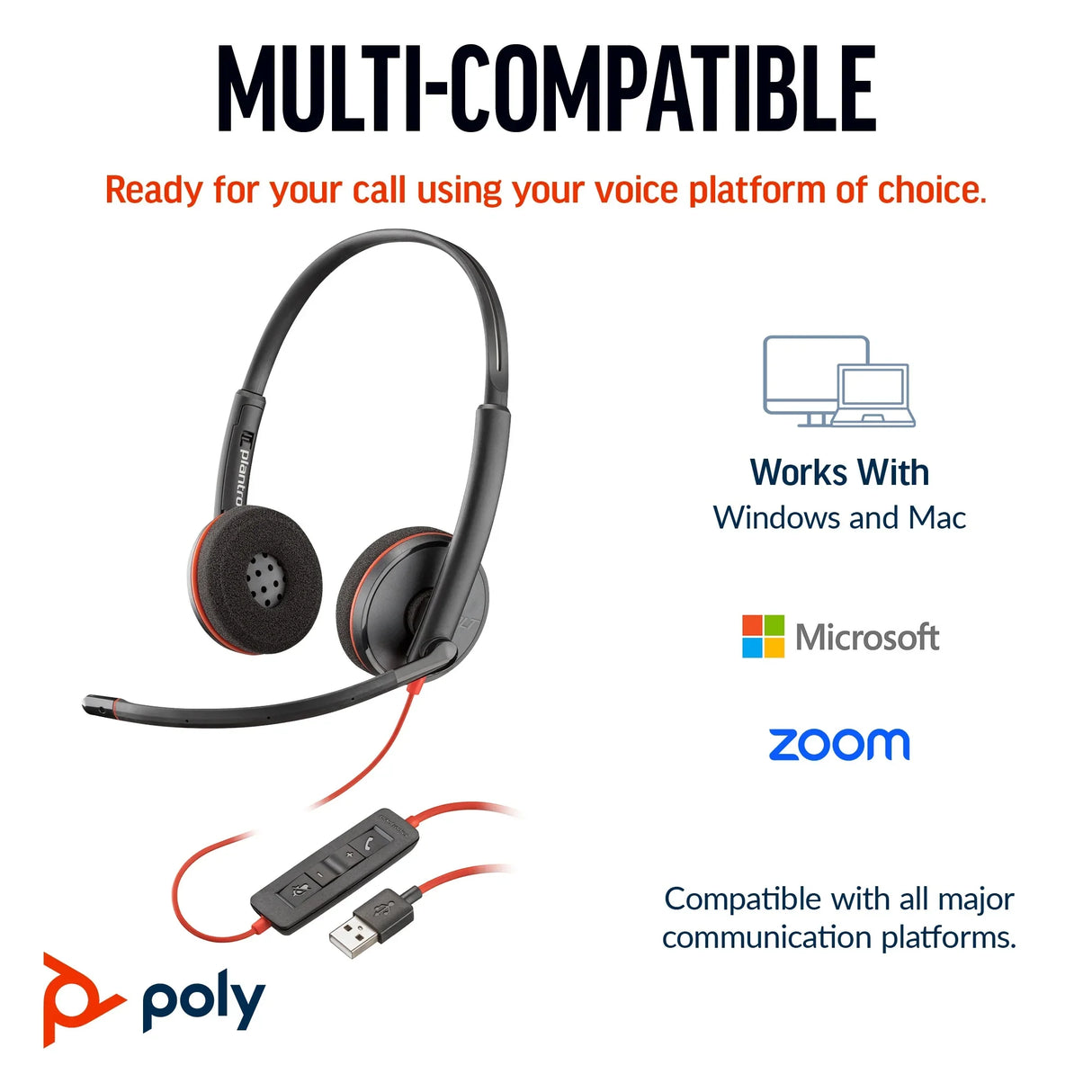 POLY Blackwire 3220 – Wired (3.5mm) / Office – On-Ear Headset
