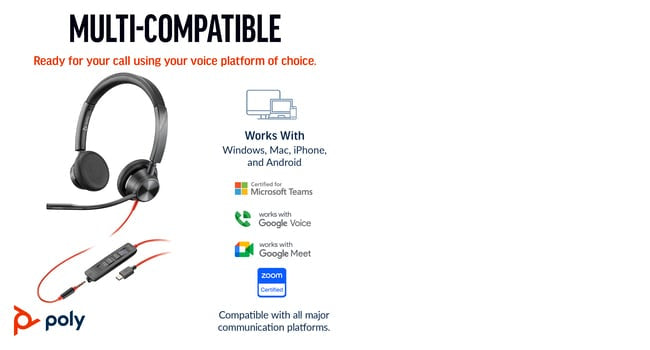 POLY Blackwire 3325 Wired On-ear Stereo MS Teams Certified Headset