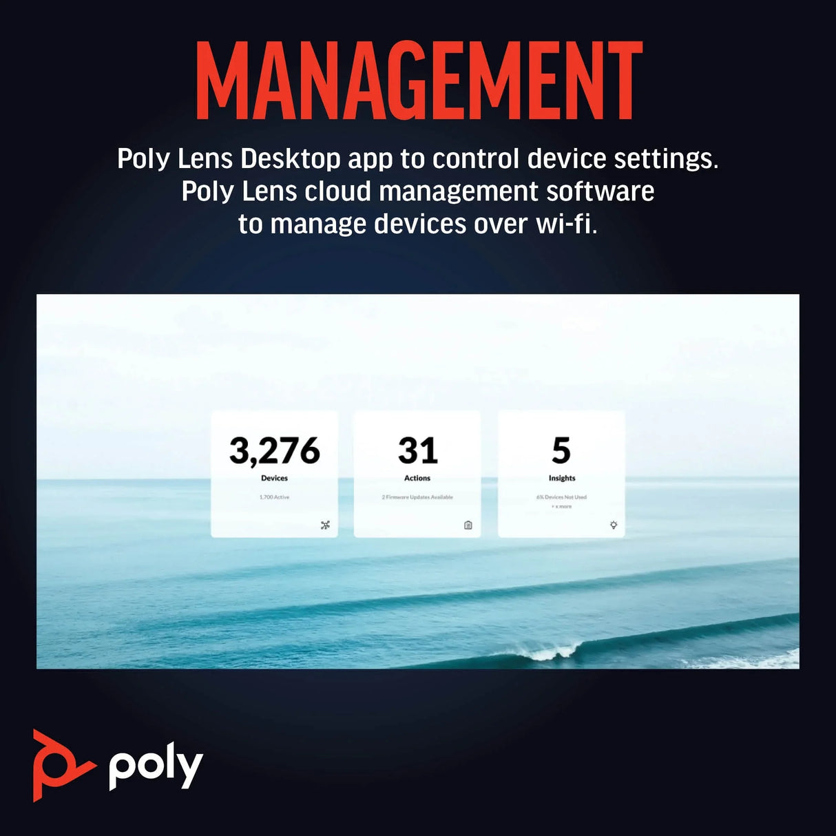 POLY Studio R30 – Full HD (1080p) / 120° Wide-Angle / 8-Mic Array – UC Conference Camera