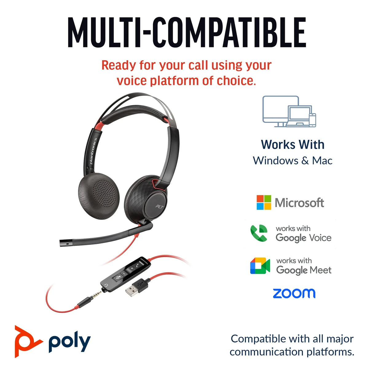 POLY Blackwire 5220 – Wired (USB-A) / Stereo / Office – On-Ear Headset