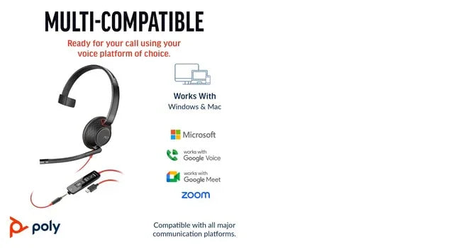 POLY Blackwire 5210 – Wired (USB-A) / Mono / Office – On-Ear Headset