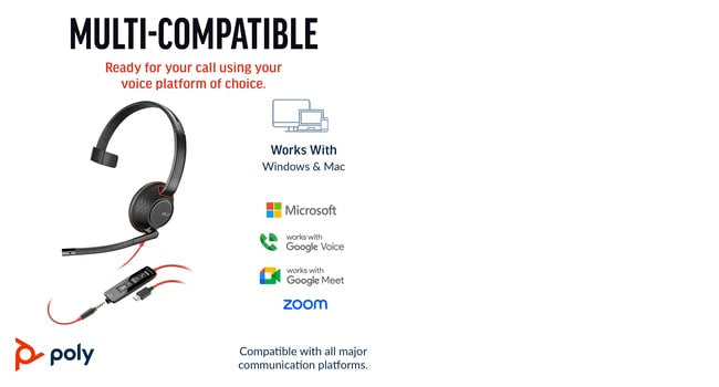 POLY Blackwire 5210 Wired On-ear Mono MS Teams Certified Headset