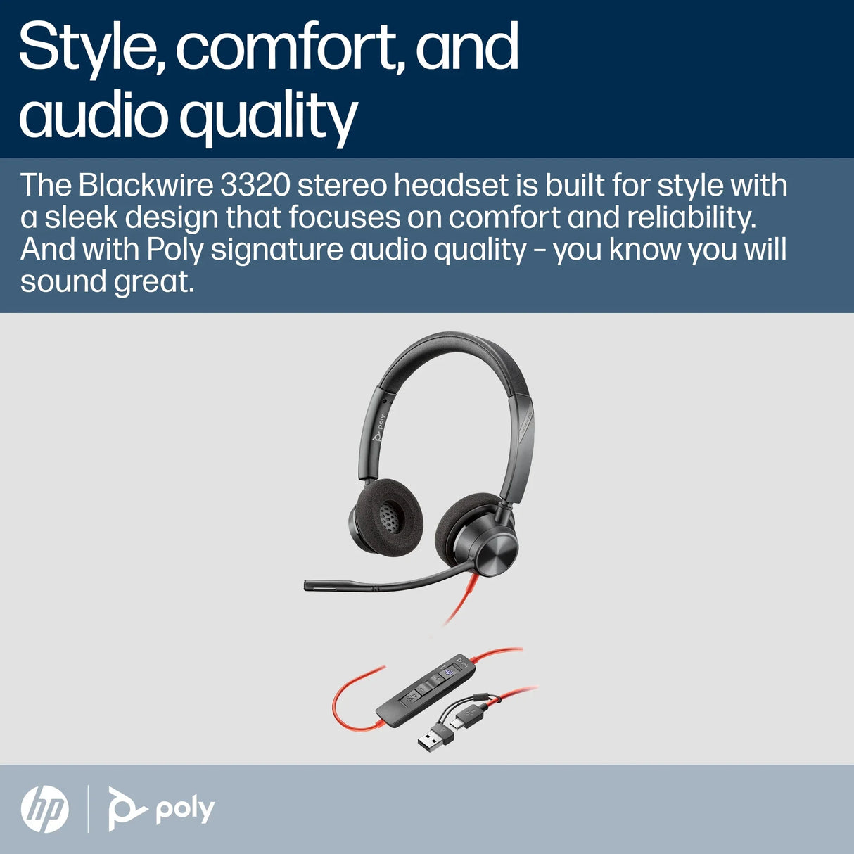POLY Blackwire 3320 – Wired (USB-A) / Stereo / MS Teams Certified – On-Ear Headset
