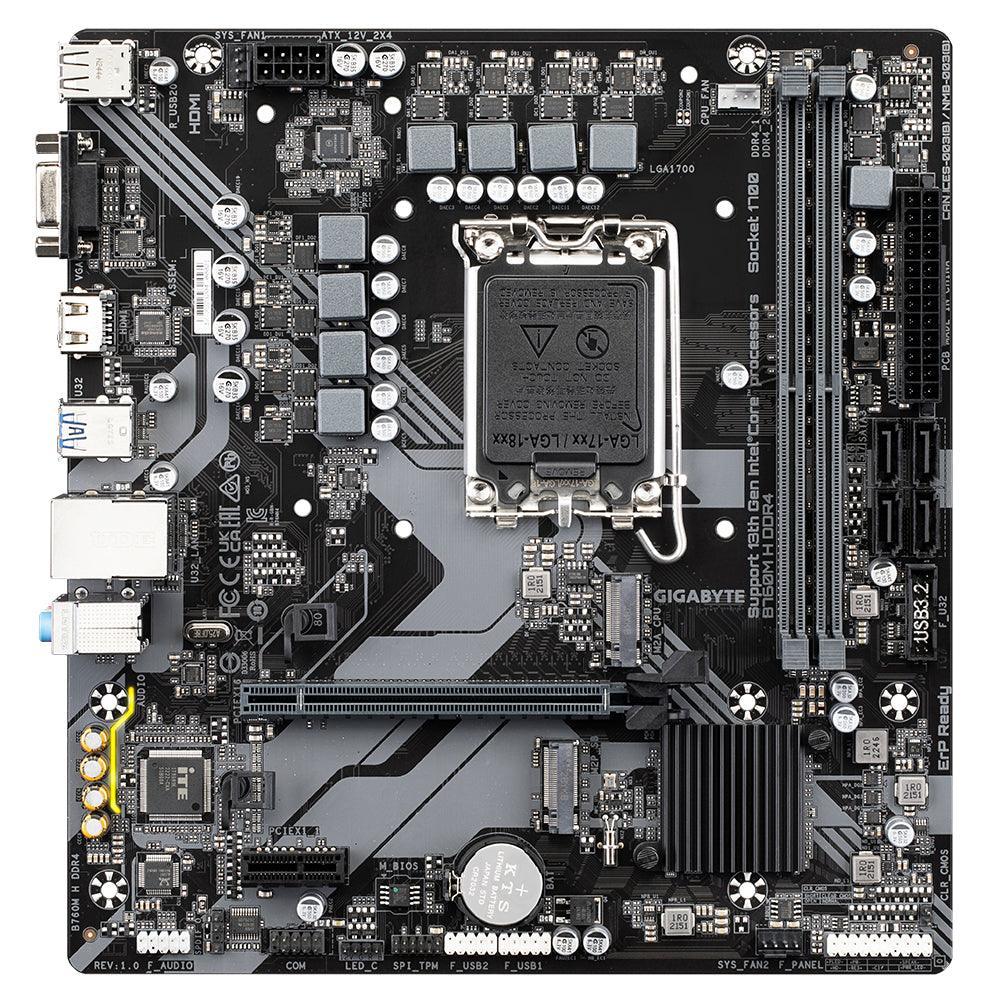 GIGABYTE B760M H DDR4 Intel LGA 1700 m-ATX Motherboard | 4x DDR4 ~128GB | 2x PCI-E x16 | 2x M.2 | 4x SATA | 3x USB 3.2 | 2x USB 2.0 | 1x Type-C (B760M H DDR4)