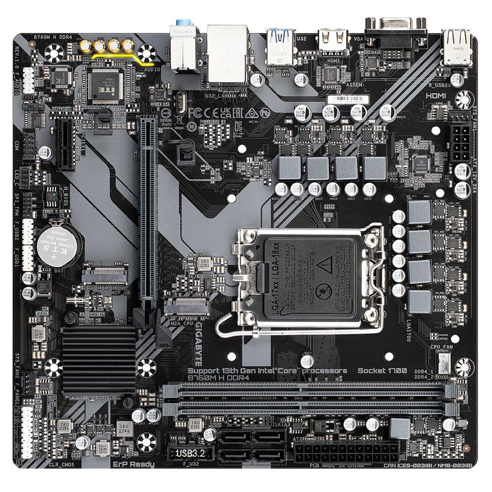 GIGABYTE B760M H DDR4 Intel LGA 1700 m-ATX Motherboard | 4x DDR4 ~128GB | 2x PCI-E x16 | 2x M.2 | 4x SATA | 3x USB 3.2 | 2x USB 2.0 | 1x Type-C (B760M H DDR4)
