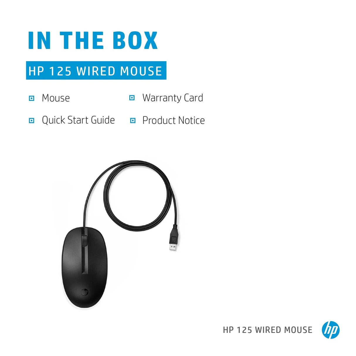 HP 125 – Wired USB / 1200 DPI / Comfortable – Office Mouse