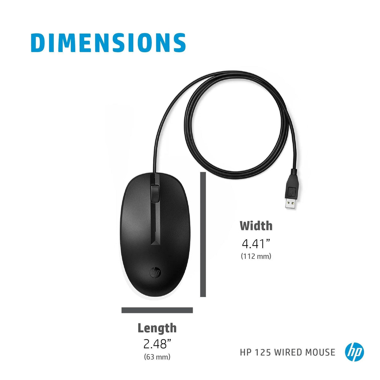 HP 125 – Wired USB / 1200 DPI / Comfortable – Office Mouse
