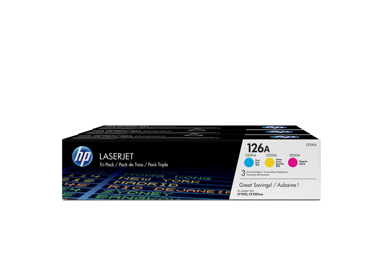 HP 126A 3-pack Cyan|Magenta|Yellow Original LaserJet Toner Cartridges (CF341A)