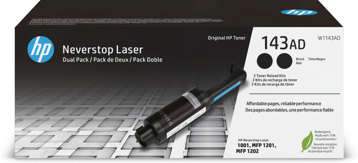 HP 143AD Dual Pack Black Original Neverstop Toner Reload Kit (W1143AD)