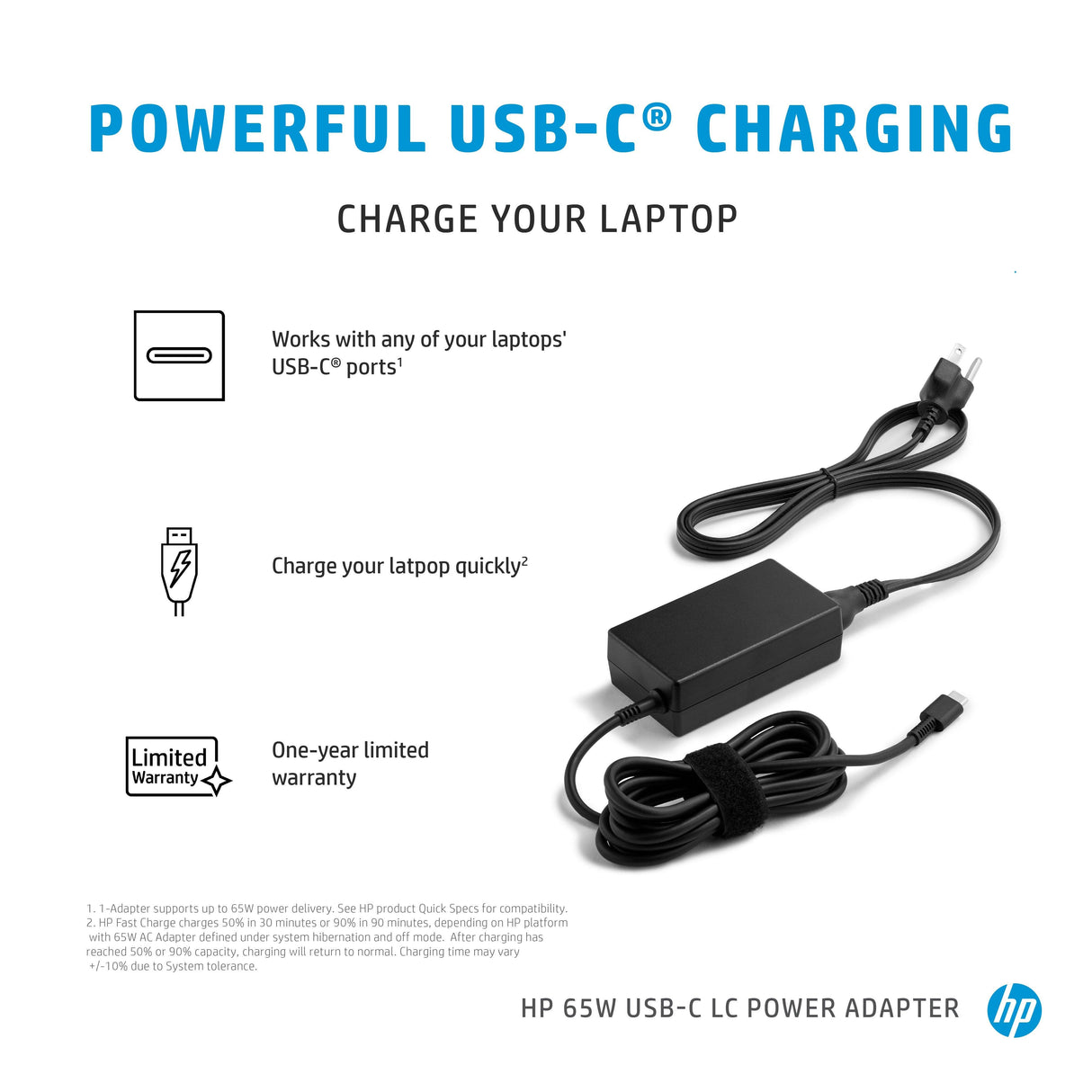 HP 65W USB-C LC Power Adapter (1P3K6AA)