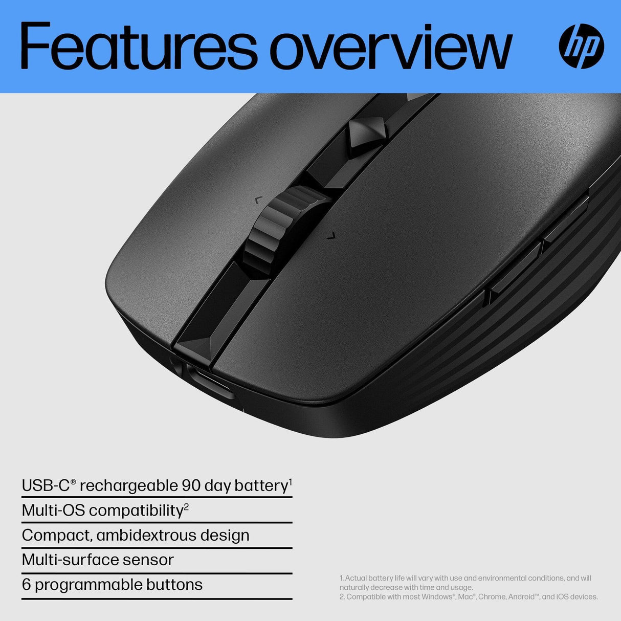 HP 710 – Wireless (Bluetooth + 2.4GHz) / 1200 DPI / Silent Click – Office Wireless Mouse