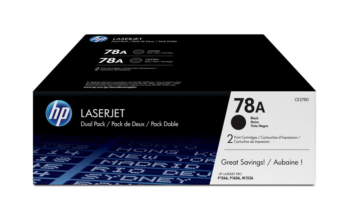 HP 78A 2-pack Black Original LaserJet Toner Cartridges (CE278AD)