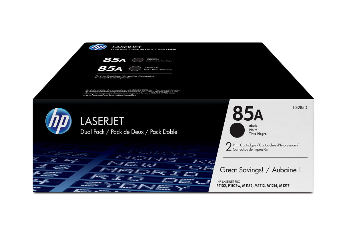 HP 85A 2-pack Black Original LaserJet Toner Cartridges (CE285AD)