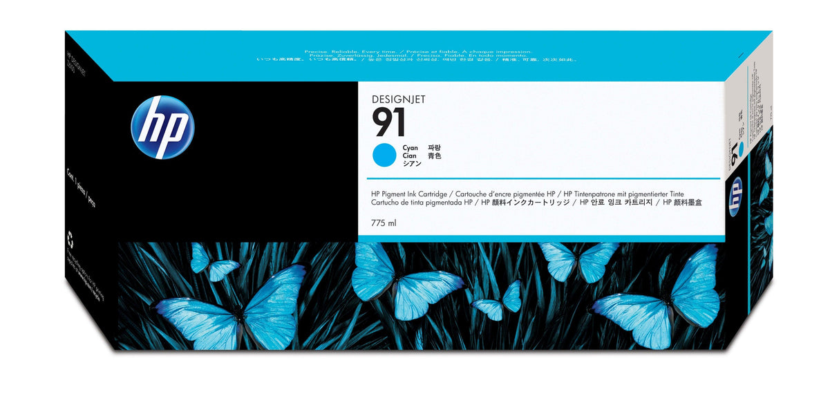 HP 91 775-ml Cyan DesignJet Pigment Ink Cartridge (C9467A)