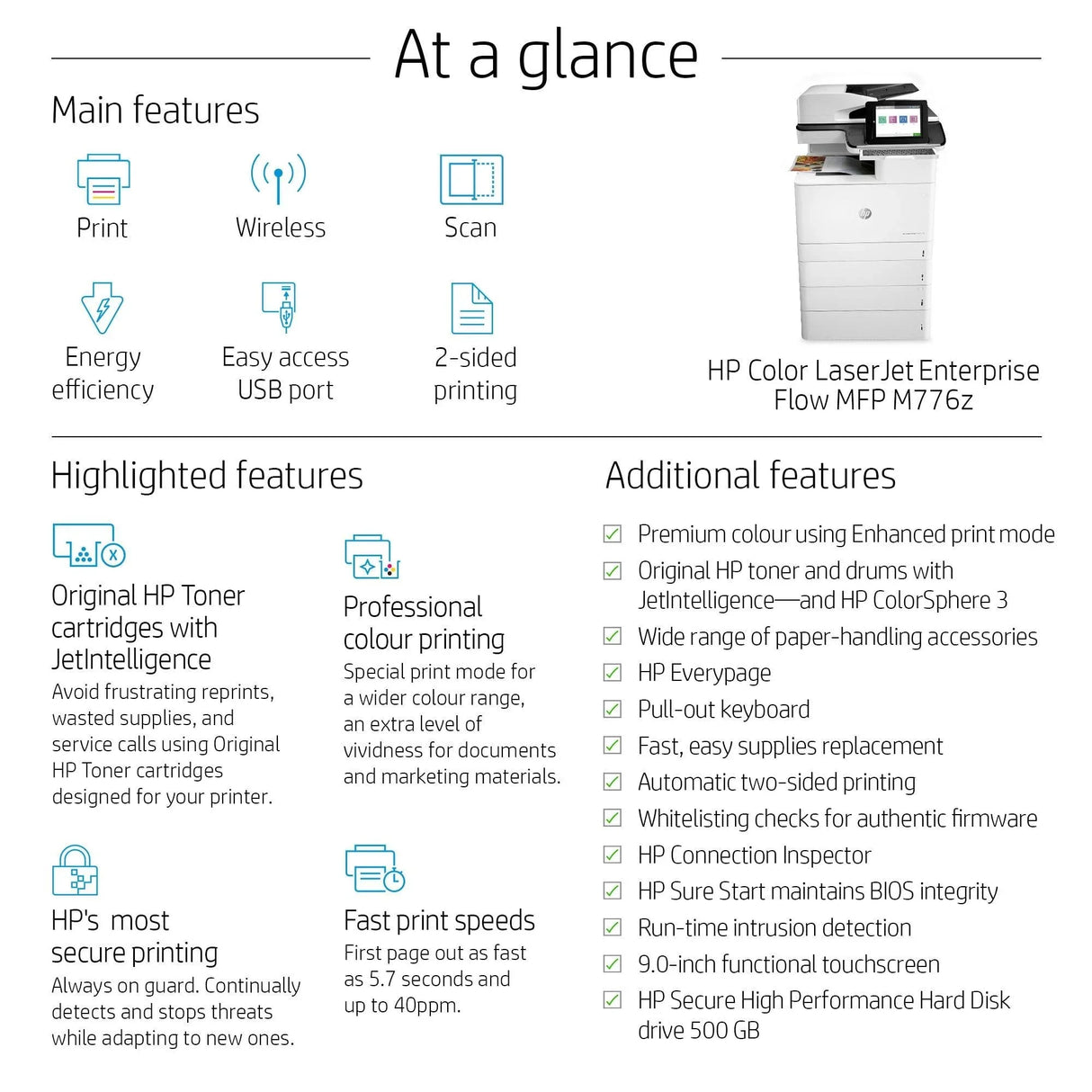 HP COLOR LASERJET ENTERPRISE FLOW MFP M776z – Print / Scan / Copy / Fax / Laser / Colour – High-Speed Colour Laser MFP