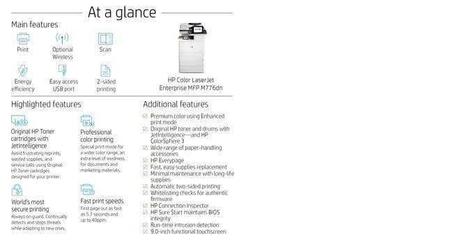 HP COLOR LASERJET ENTERPRISE MFP M776dn – Print / Scan / Copy / Fax / Laser / Colour – High Speed Duplex MFP