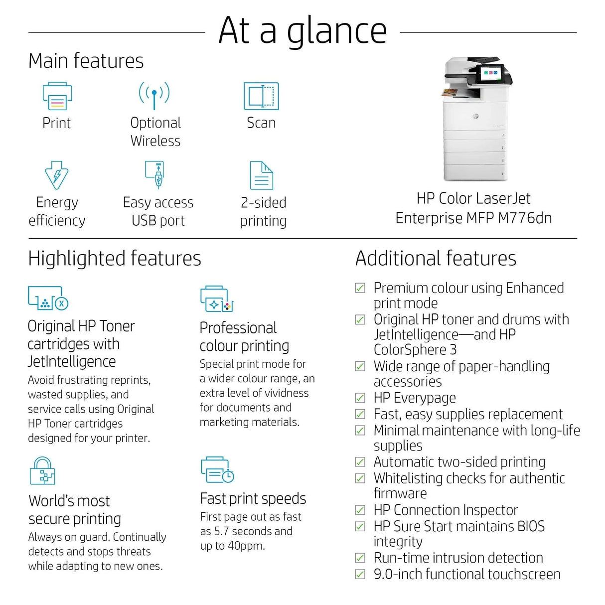 HP COLOR LASERJET ENTERPRISE MFP M776dn – Print / Scan / Copy / Fax / Laser / Colour – High Speed Duplex MFP