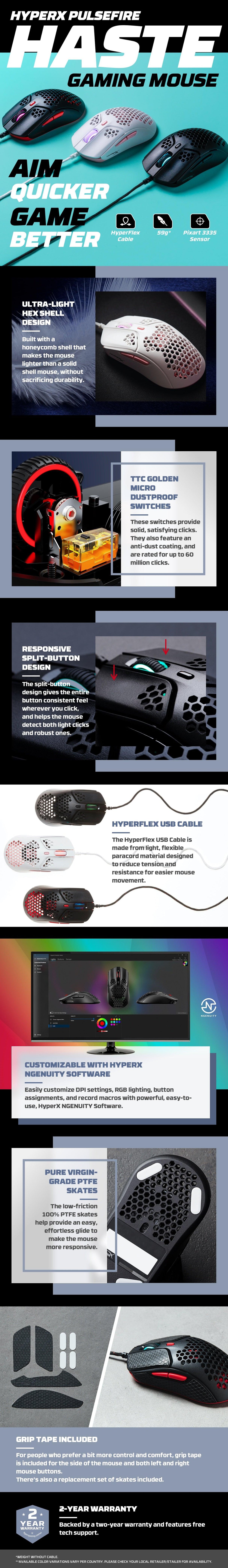 HP HyperX Pulsefire Haste - Gaming Mouse (White-Pink) (4P5E4AA)