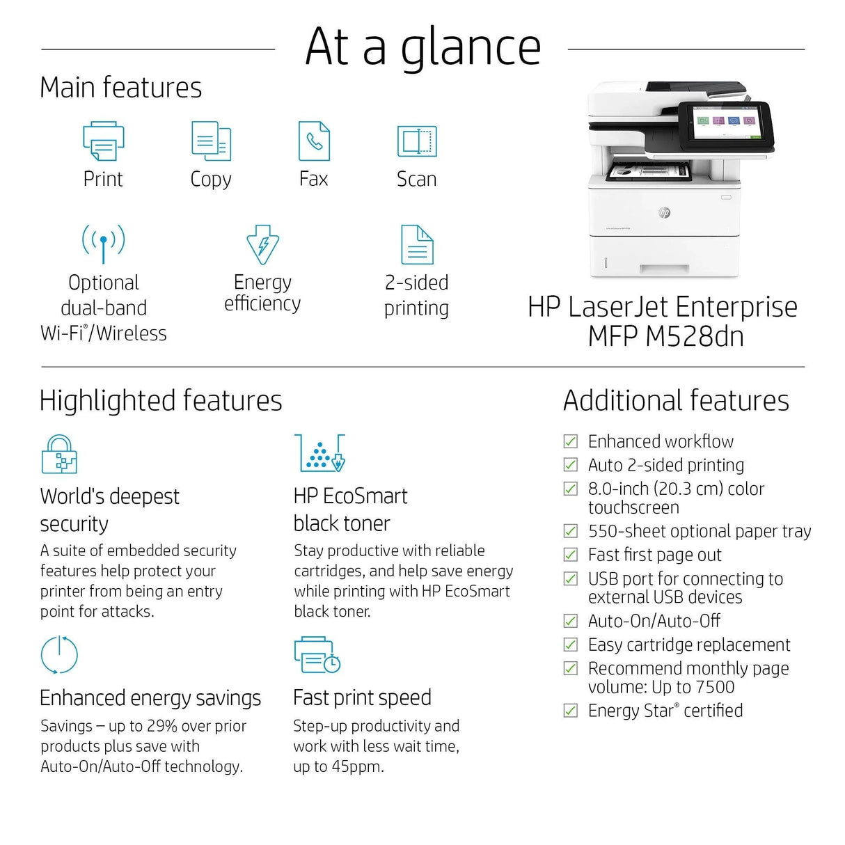 HP LASERJET ENTERPRISE MFP M528dn – Print / Scan / Copy / Fax / LASER / Monochrome – Duplex 43 PPM MFP