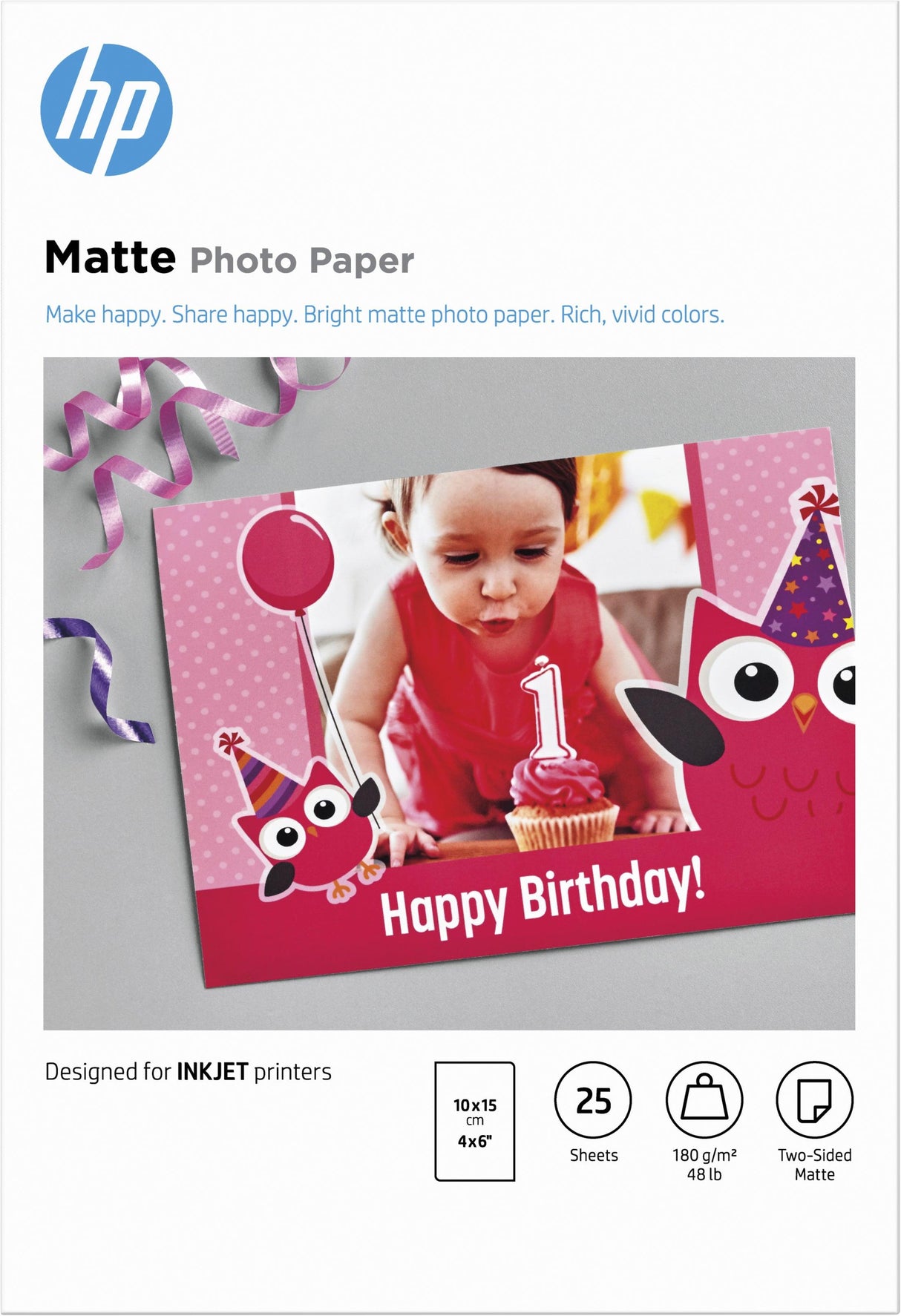 HP Matte Photo Paper | 180 g|m2 | 10 x 15 cm (101 x 152 mm) | 25 sheets (7HF70A)