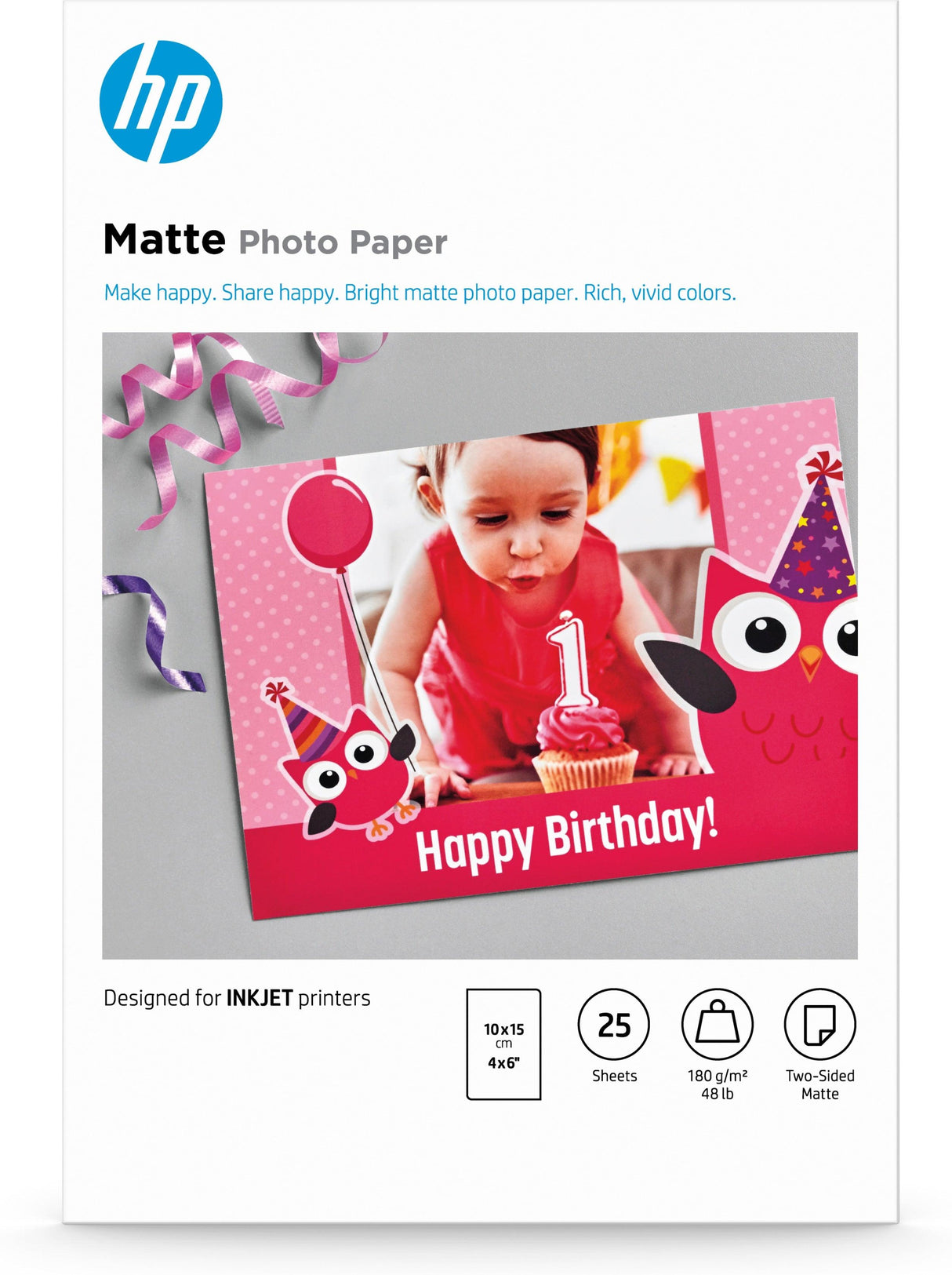 HP Matte Photo Paper | 180 g|m2 | 10 x 15 cm (101 x 152 mm) | 25 sheets (7HF70A)