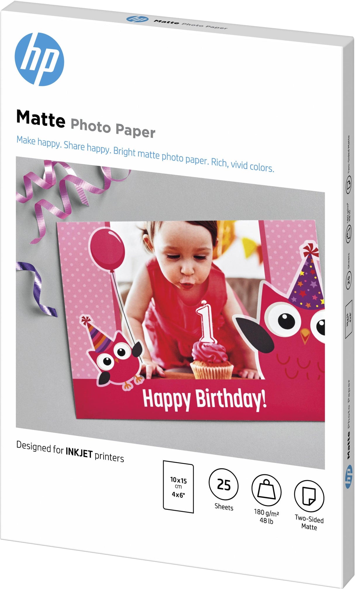 HP Matte Photo Paper | 180 g|m2 | 10 x 15 cm (101 x 152 mm) | 25 sheets (7HF70A)