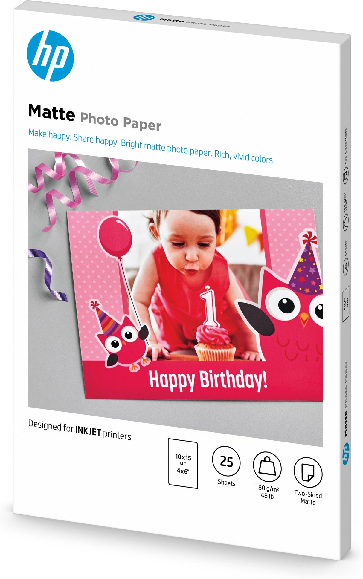 HP Matte Photo Paper | 180 g|m2 | 10 x 15 cm (101 x 152 mm) | 25 sheets (7HF70A)