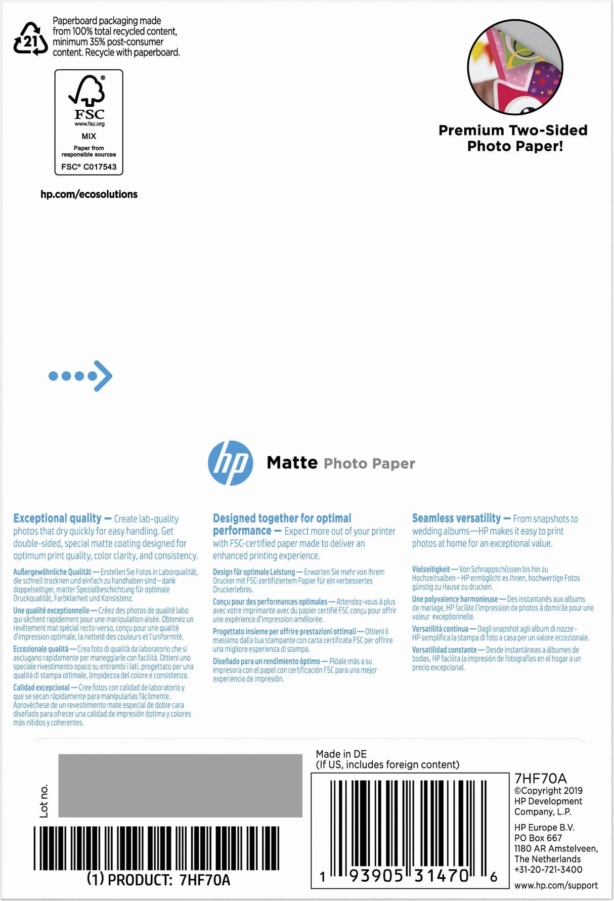 HP Matte Photo Paper – 180gsm 10 x 15 cm (4 x 6 in) | 25 Sheets