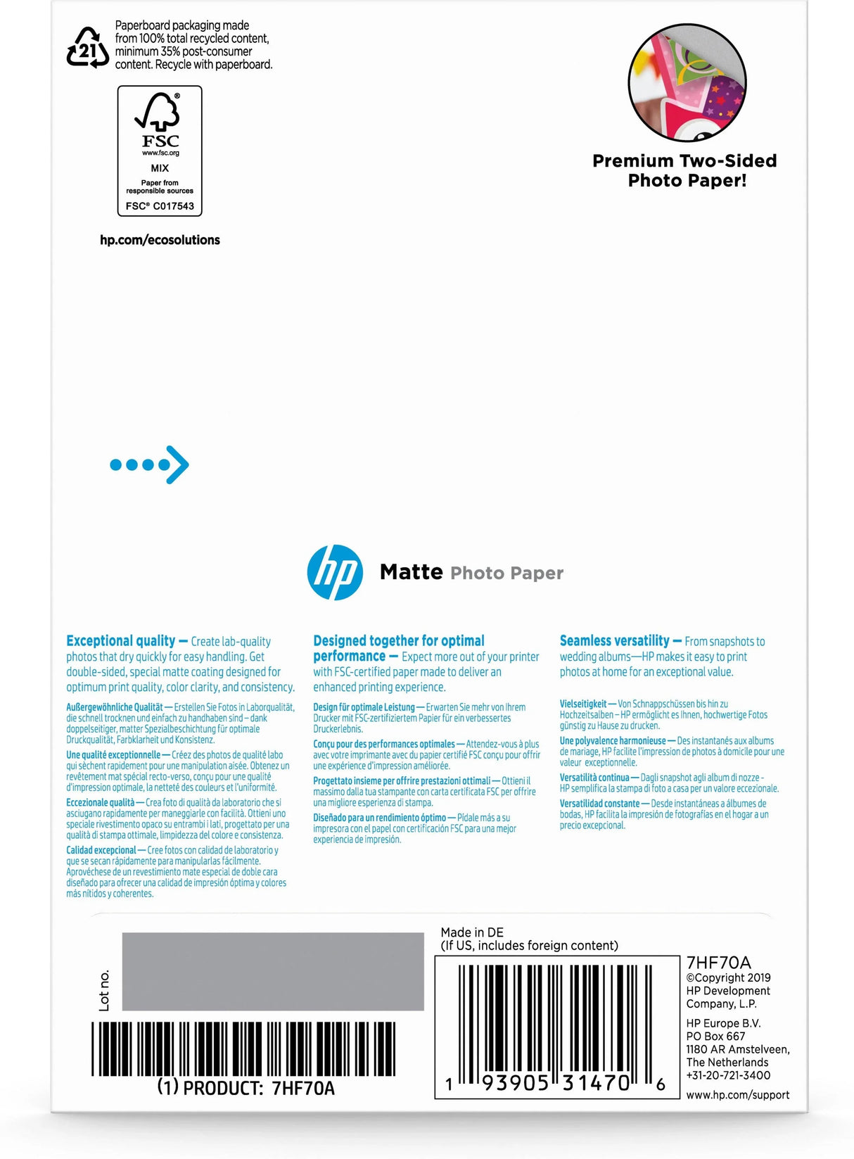 HP Matte Photo Paper – 180gsm 10 x 15 cm (4 x 6 in) | 25 Sheets