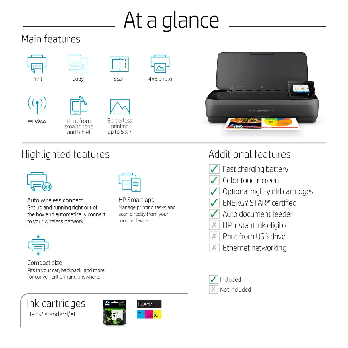 HP OfficeJet 250 – Print / Scan / Copy / Fax / Inkjet / Colour – Wireless Mobile MFP