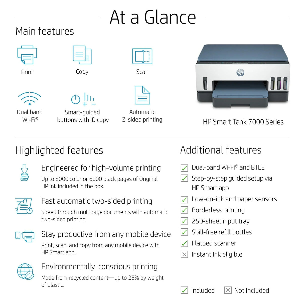 HP SMART TANK 7005 – Print / Scan / Copy / Wireless Inkjet Colour MFP