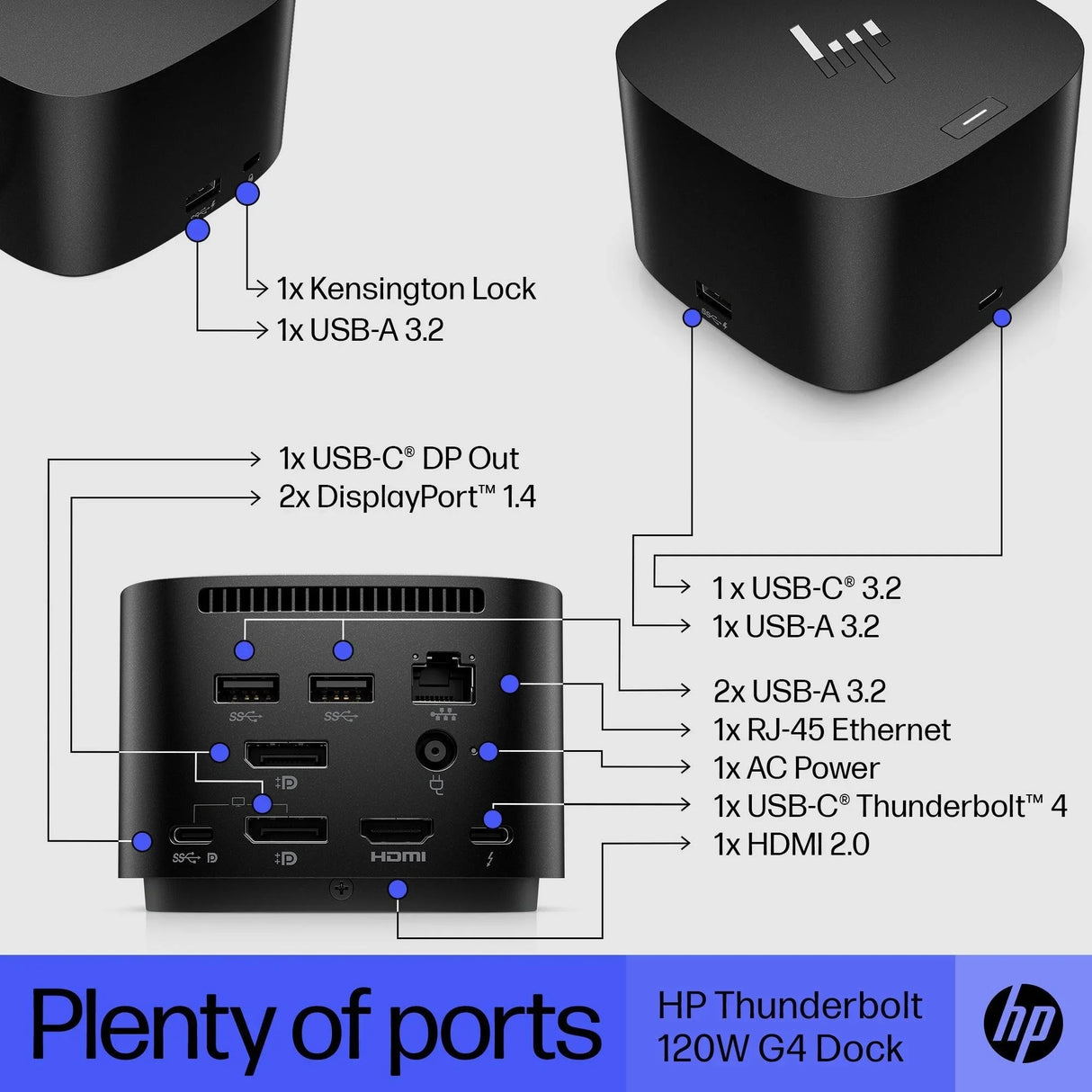 HP Thunderbolt Dock 120W G4 – Thunderbolt 4 / 120W PD / HDMI / DP / Ethernet – Docking Station