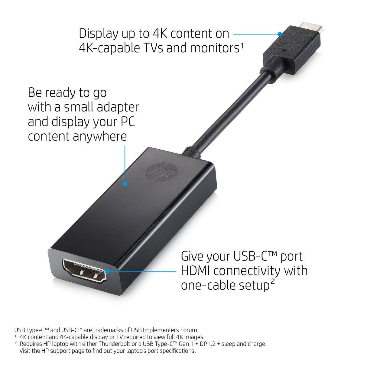 HP USB-C to HDMI 2.0 | Black (1WC36AA)