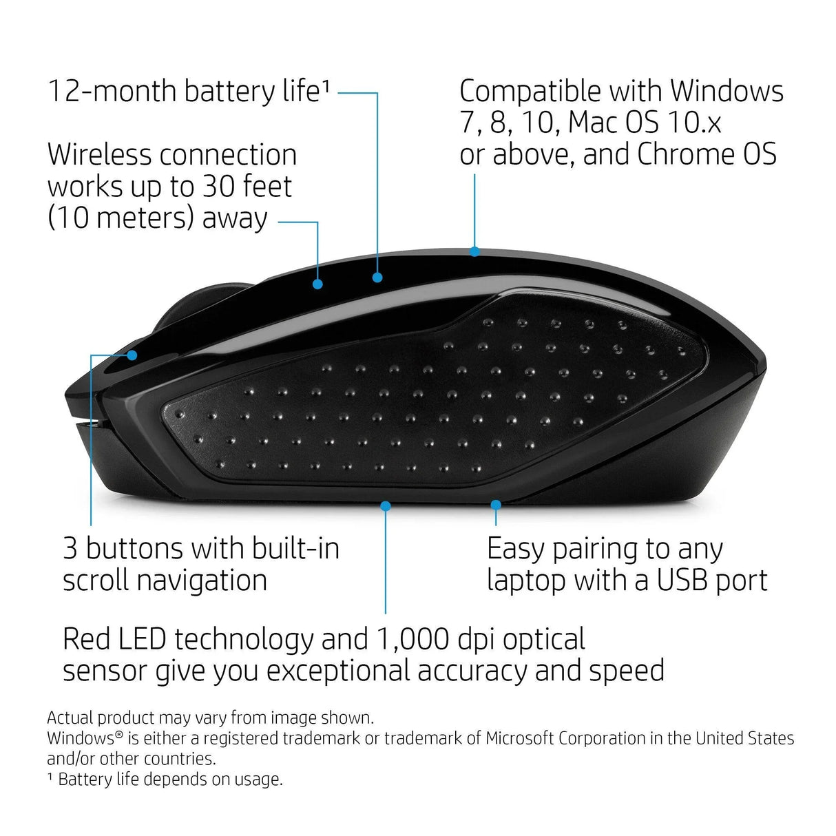 HP Wireless Mouse 200 – Wireless 2.4GHz / 1200 DPI / Silent Click – Office Wireless Mouse