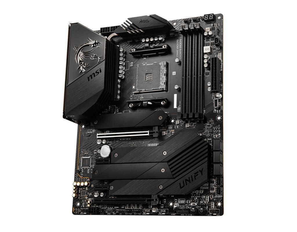 MSI ATX | AMD B550 chipset | Socket AM4 | 4xDDR4 DIMM slots | 7.1ch audio | 2.5-Gigabit LAN | Wi-Fi | Bluetooth (MEG B550 UNIFY)