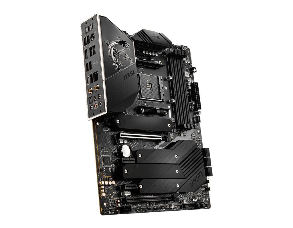 MSI ATX | AMD B550 chipset | Socket AM4 | 4xDDR4 DIMM slots | 7.1ch audio | 2.5-Gigabit LAN | Wi-Fi | Bluetooth (MEG B550 UNIFY)