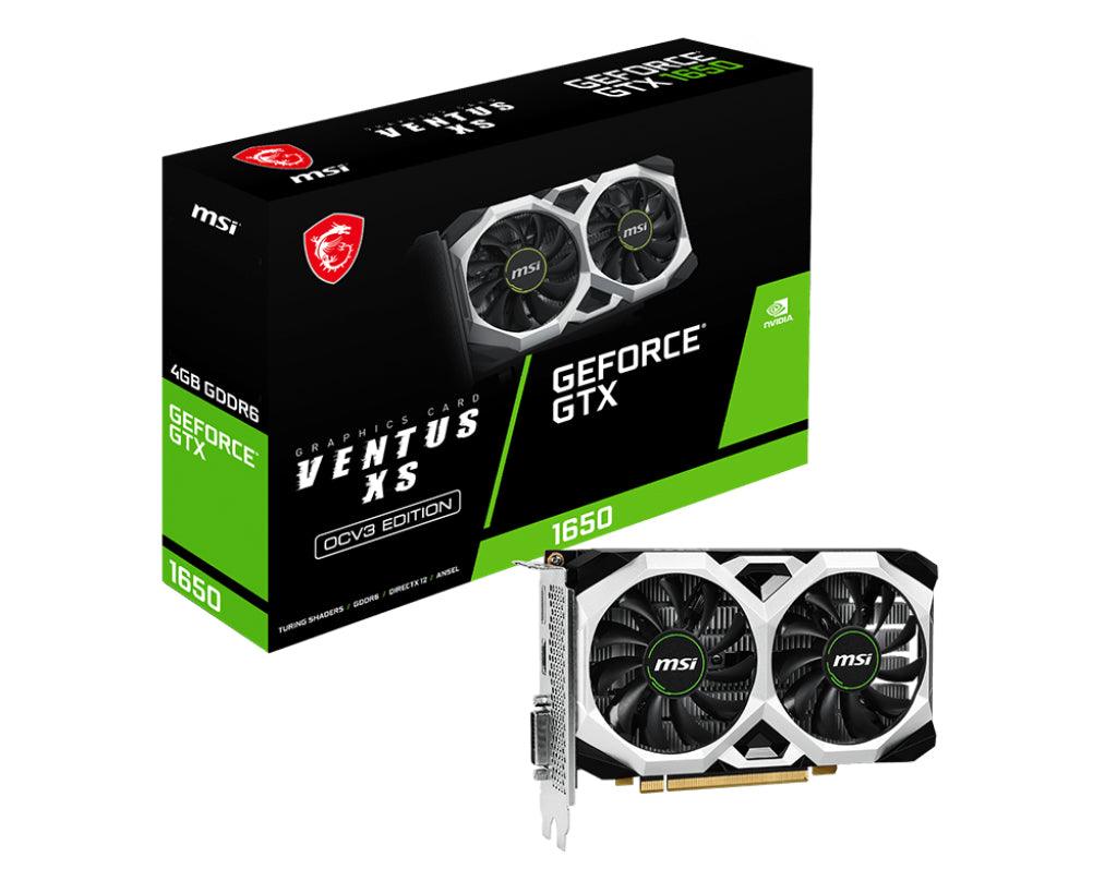 MSI NVIDIA GeForce GTX 1660 | 4GB GDDR6 | 128 bit | PCI Express x16 3.0 | 1 x HDMI (2.0b) | 1 x DVI-D | 1 x DP (1.4) | CUDA | DirectX 12.0 | OpenGL 4.6 | VR | 90W (GEFORCE GTX 1650 D6 VENTUS XS OCV3)