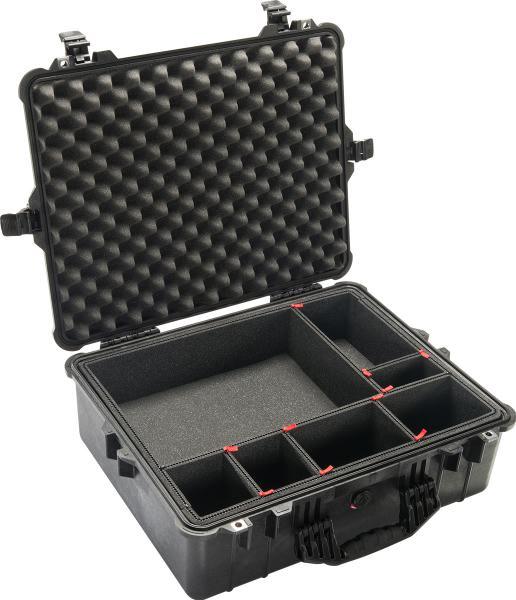 PELICAN 1600 Large Protector Case Black with Pick N Pluck Foam Insert. Internal Dimensions of 54.6 x 42 x 20.3 cm