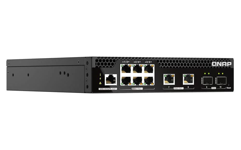 QNAP Half-width Rackmount 10GbE and 2.5GbE PoE++ Layer 2 Web Managed Switch for New-generation Wi-Fi Deployment (QSW-M2106PR-2S2T)