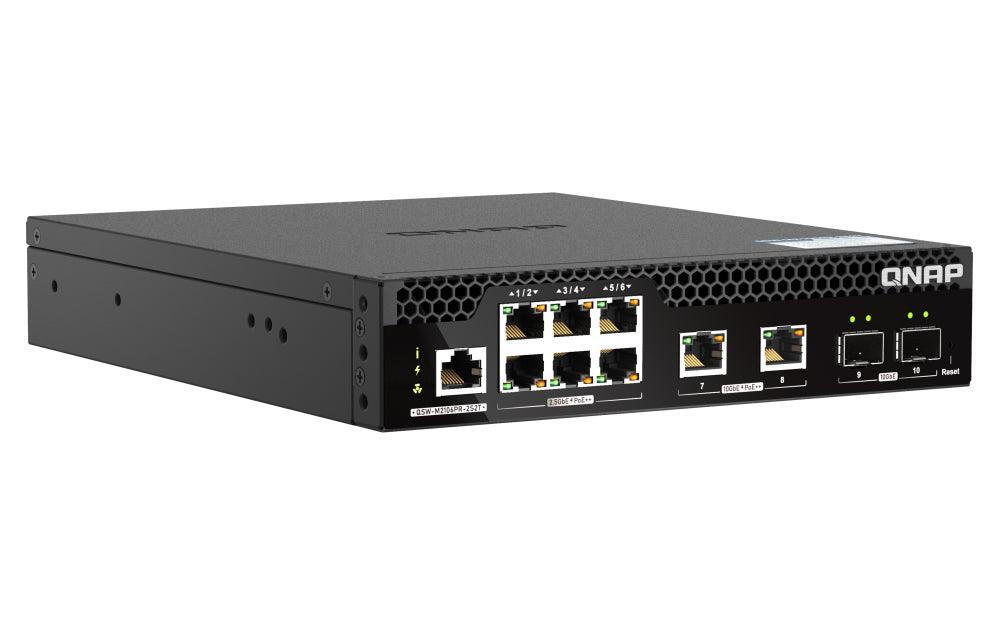 QNAP Half-width Rackmount 10GbE and 2.5GbE PoE++ Layer 2 Web Managed Switch for New-generation Wi-Fi Deployment (QSW-M2106PR-2S2T)