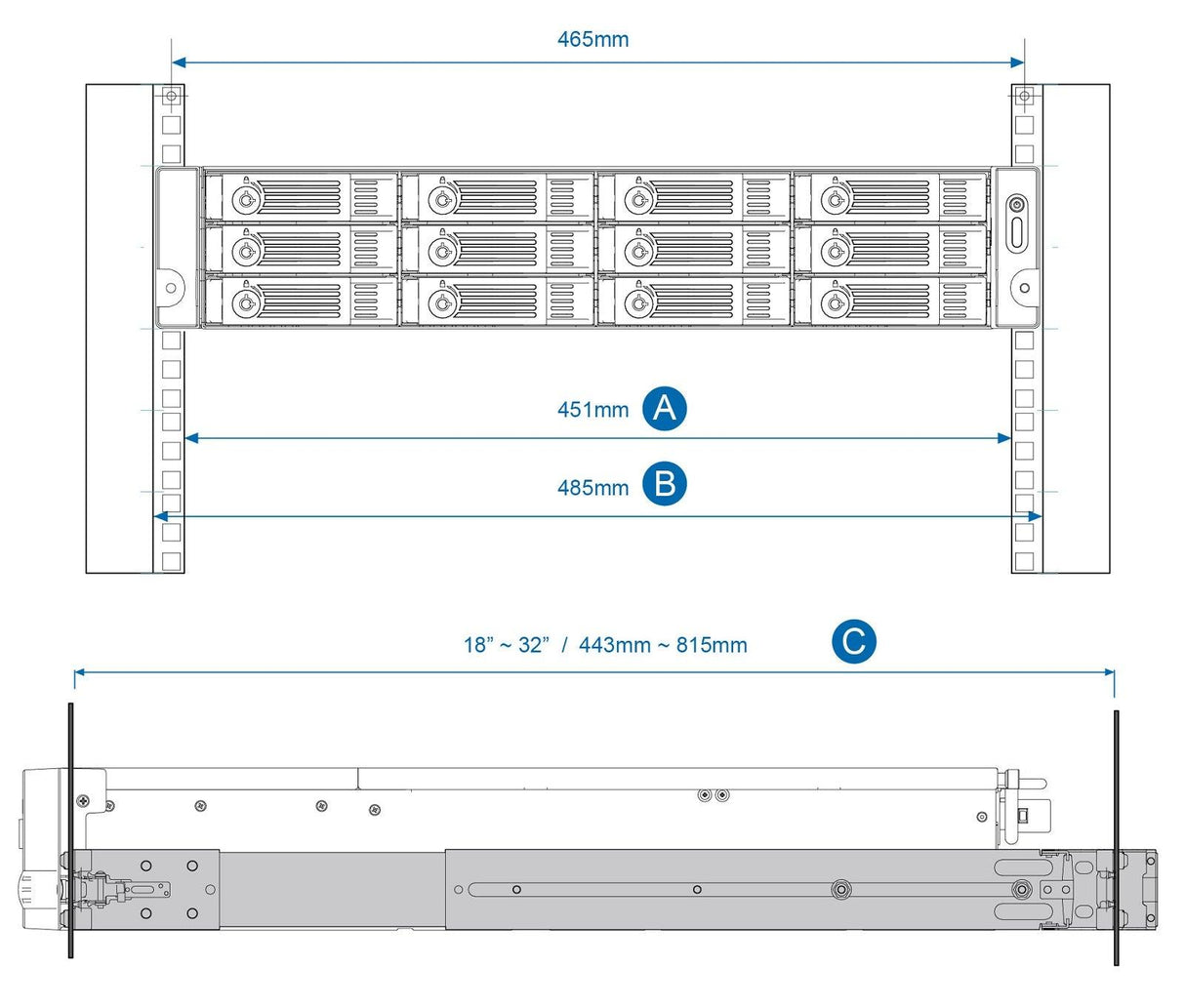 QNAP Rail Kit for Rackmount Models | TVS-471U & 2U Series (RAIL-B02)