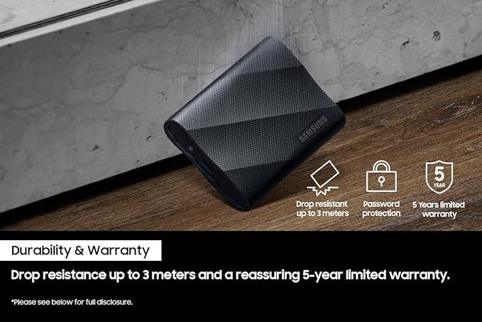 Samsung T9 1TB PORTABLE USB-C SSD, UP TO 2000MBs R/W,BLACK, 5YR WTY