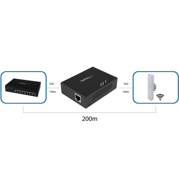 STARTECH 1 Port Gigabit PoE+ Extender 802.3at & 802.3af - 100m (330ft) - Power over Ethernet Extender - PoE Repeater Network Extender (POEEXT1GAT)