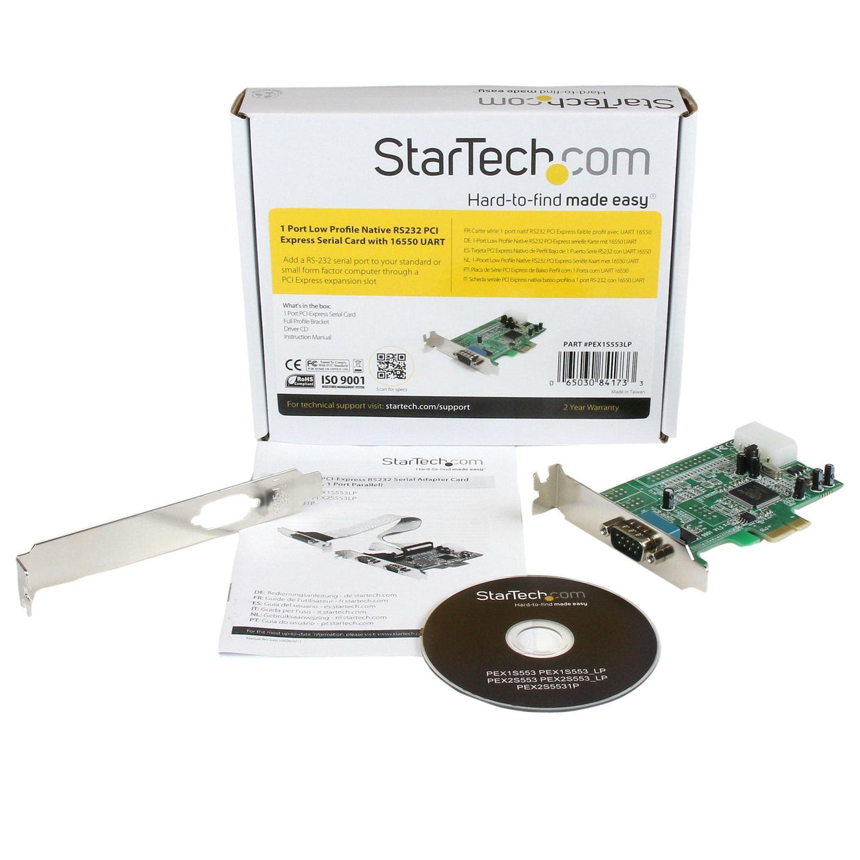 STARTECH 1-port PCI Express RS232 Serial Adapter Card - PCIe RS232 Serial Host Controller Card - PCIe to Serial DB9 - 16550 UART - Low Profile Expansion Card | Windows & Linux (PEX1S553LP) (PEX1S553LP)